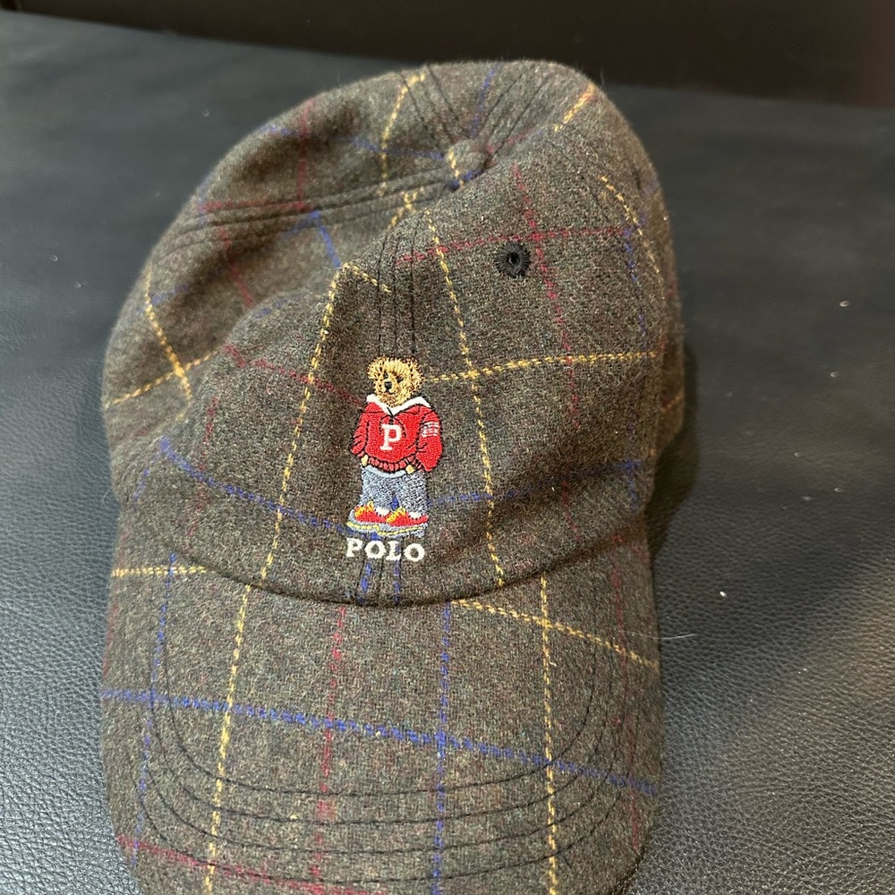 Polo Ralph Lauren Plaid Wool Cap y2k bear retro hat cap